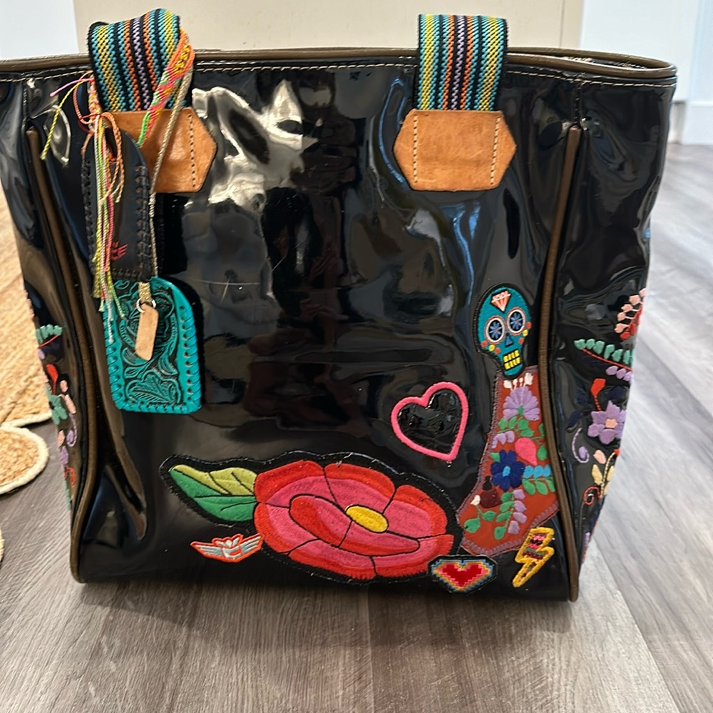 Consuela Black Tote with Colorful Embroidery